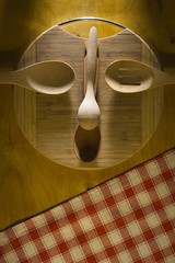 Top view of wooden kitchen utensils
