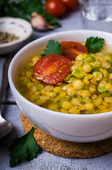 Thick soup with lentils and peas