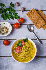 Thick soup with lentils and peas