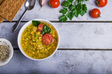 Thick soup with lentils and peas