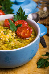 Thick soup with lentils and peas