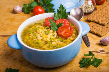 Thick soup with lentils and peas