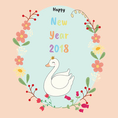 Obraz premium Happy new year card with cute swan