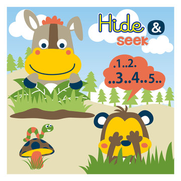 playing hide and seek with funny animals cartoon