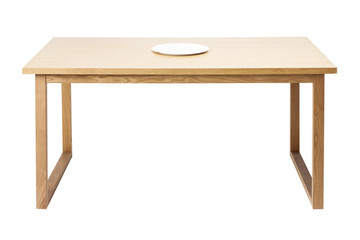 Fototapeta premium wood table with empty dish isolated on the white background