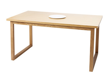 wood table with empty dish isolated on the white background