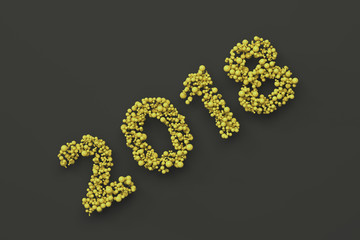 2018 number from yellow balls on black background