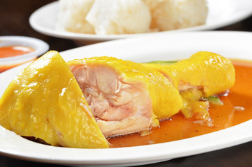 Steam chicken with sauce on the plate