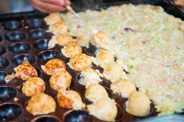 Fried octopus dough balls or Takoyaki