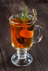 winter drink on wooden background
