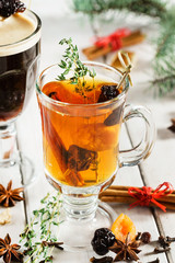 winter drink on wooden background
