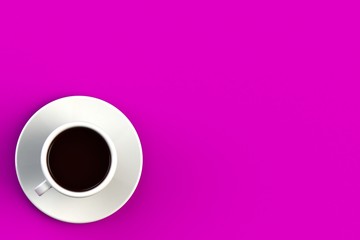 Obraz na płótnie Canvas Morning coffee concept on pink background, Top view with copyspace for your text, 3D rendering