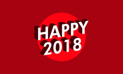 Happy 2018 in Flat Colours with 3D Style Shadow