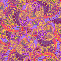 Abstract floral and owl seamless pattern