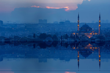 Fatih Mosque and istanbul city view , spectacular sunsets
