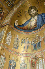 Obraz premium The wonderful cathedral of Monreale has been built in XII sec by the norman William II and it is famous for its gorgeous mosaics. In the central apse, the Pantokrator. 
