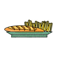 french fries  and bread   vector illustration
