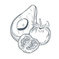 Avocado and tomato hand draw icon vector illustration graphic design