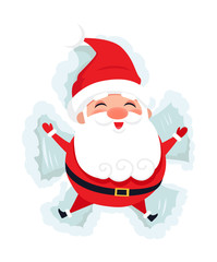 Merry Santa Laying on Snow Making Figures Vector