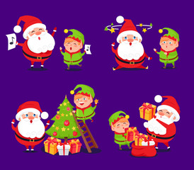 Santa Claus and Elf Sets, Vector Illustration