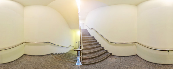 Spherical 360 degrees panorama projection, panorama in interior empty corridor with a flight of stairs.
