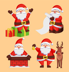 Santa Clauses Set icons Vector Snow Chimney Deer