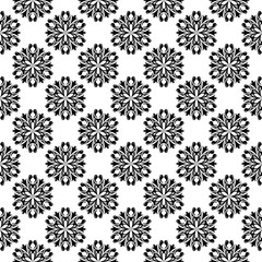 Black floral seamless pattern on white background