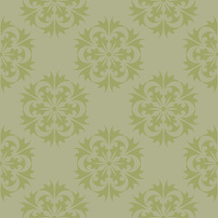 Olive green floral ornamental design. Seamless pattern