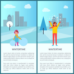 Wintertime Activities in City Vector Illustration