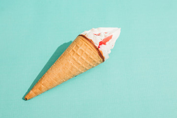 Ice cream cones on a blue table