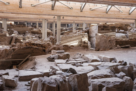 Akrotiri Archaeological Site Museum excavation near Fira Santorini island in Greece