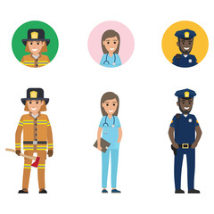 Set of Firefighter, Medical Adviser and Policeman