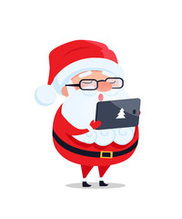 Santa Claus Glasses Digital Tablet Reads Wish List