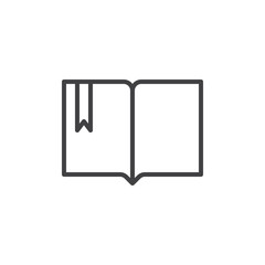 Open notebook with bookmark line icon, outline vector sign, linear style pictogram isolated on white. Book symbol, logo illustration. Editable stroke
