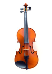 Fototapeta na wymiar Violin on white background. Front view of a red violin isolated on white background