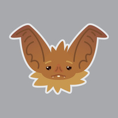 Bat emotional head. Vector illustration of bat-eared brown creature shows Weary emotion. Tired emoji. Smiley icon. Halloween decoration, print, chat, communication. Object with sublayer. Sadness.