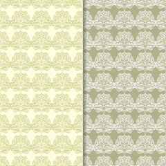 Olive green floral backgrounds. Set of seamless patterns