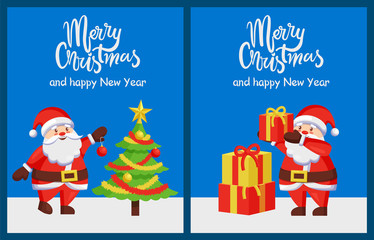 Merry Christmas Happy New Year Poster with Santa