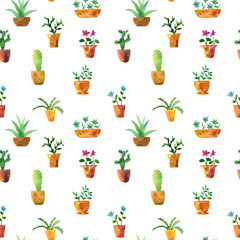 seamless pattern with watercolor drawing home plants