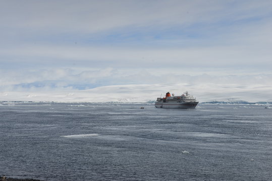 Antarctica ship in distance