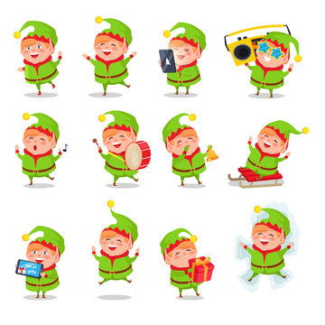 Elf Collection of Activities Vector Illustration