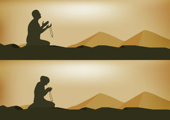 Fototapeta na wymiar man and woman praying on yellow background