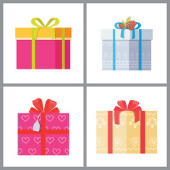 Set of Gift Boxes in Decorative Wrapping Vector