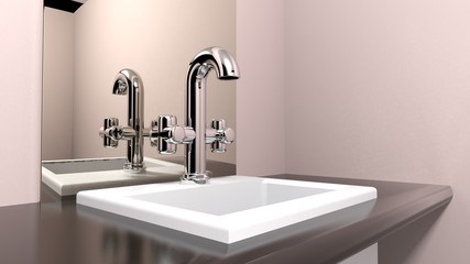 Fototapeta na wymiar Tap and sink of a bathroom - 3D rendering