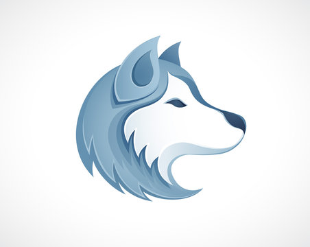 Husky dog head logo vector illustration - winter outdoor siberian husky sledding safari logo
