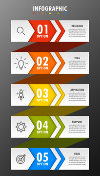 Infographic ribbon in modern fashion timeline of five options
