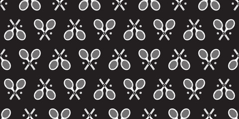 Tennis racket seamless pattern vector ball badminton vintage Sports doodle isolated wallpaper background Black