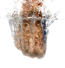 hand in water isolated on white background