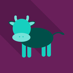 Vector flat style illustration of cow. Isolated on color background. Icon for web.
