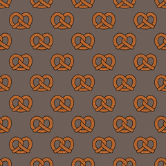 Pretzel cookie baked snack doodle vector seamless pattern isolated wallpaper background Brown